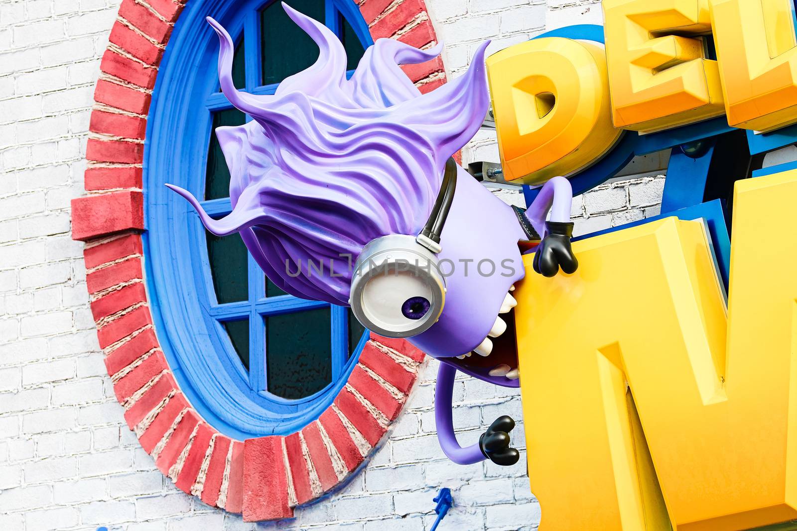 Osaka, JAPAN - NOV 19, 2019: Sign board of Minions from Despicable Me Minion Mayhem Movie at Minion Park in Universal Studios JAPAN.Universal Studios JAPAN is a theme park in Osaka. by USA-TARO