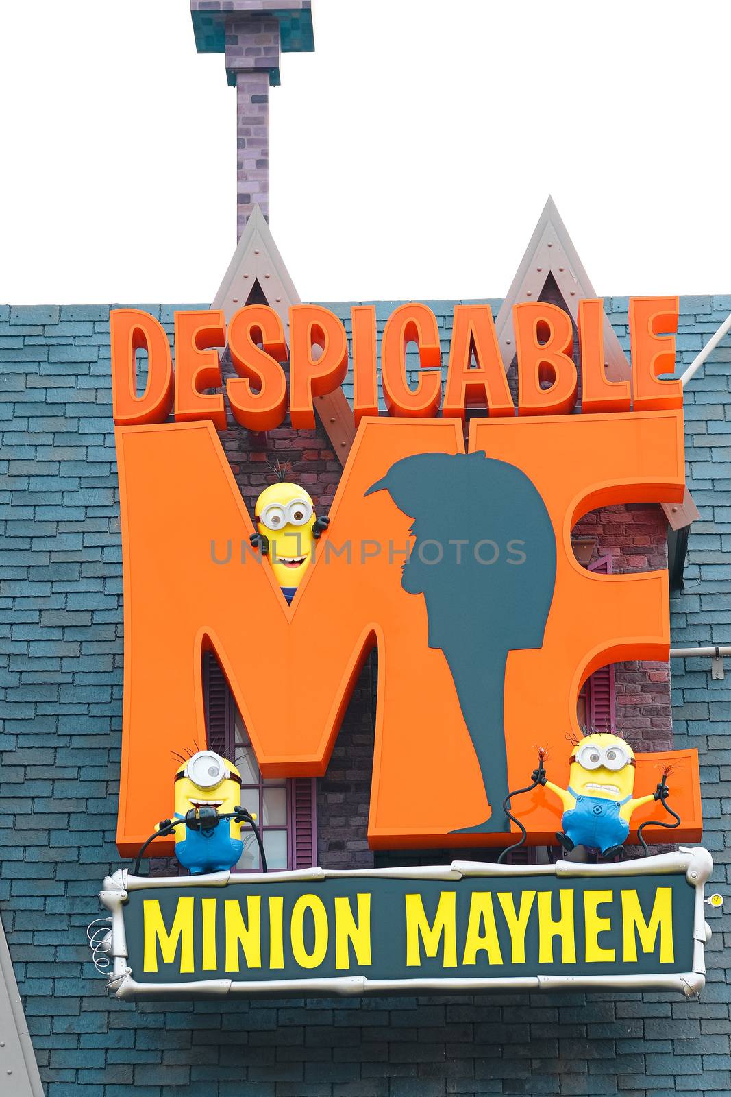 Osaka, JAPAN - NOV 19, 2019: Sign board of Minions from Despicable Me Minion Mayhem Movie at Minion Park in Universal Studios JAPAN.Universal Studios JAPAN is a theme park in Osaka.