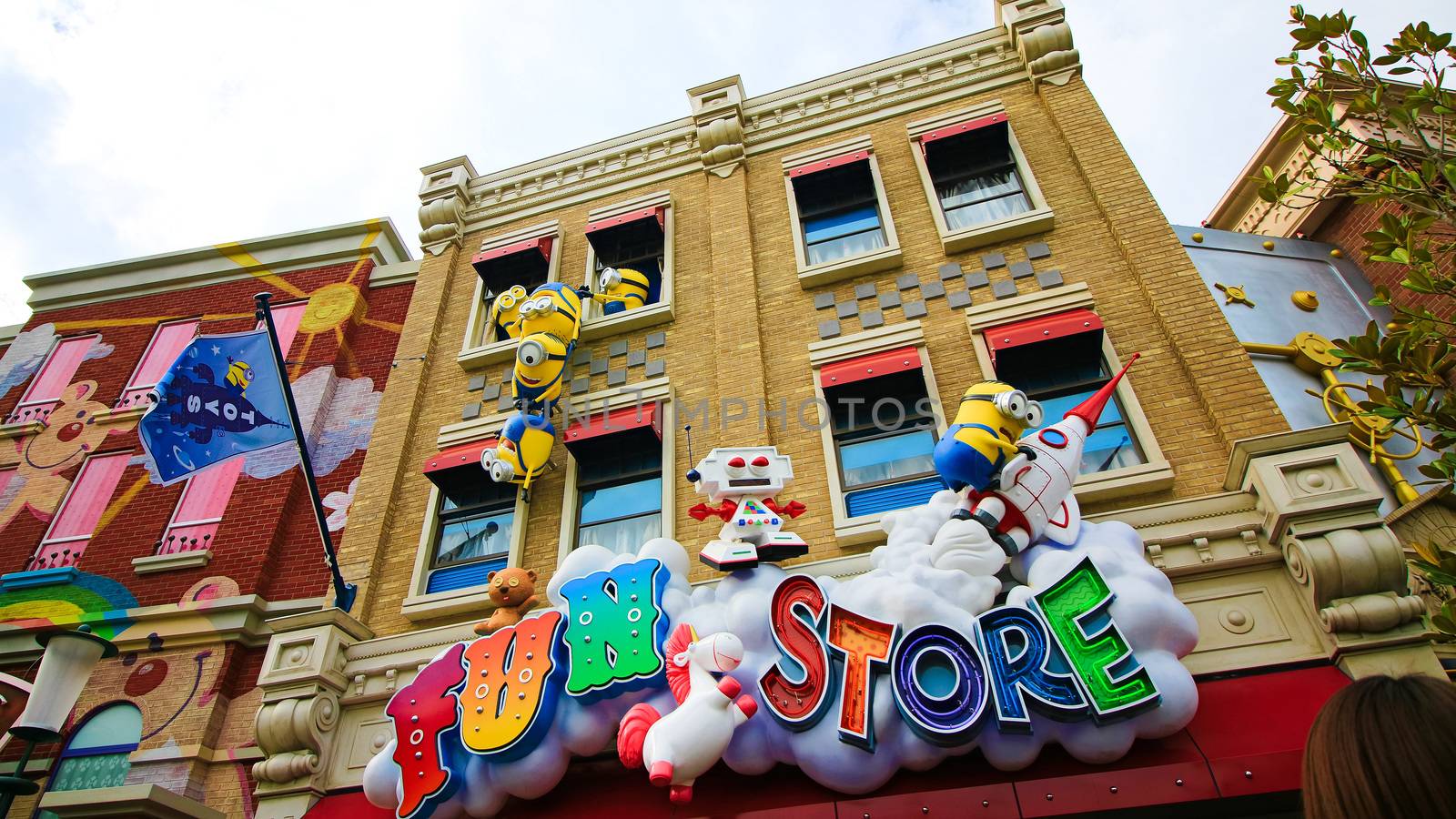 Osaka, JAPAN - NOV 19, 2019: Sign board of Minions from Despicable Me Minion Mayhem Movie at Minion Park in Universal Studios JAPAN.Universal Studios JAPAN is a theme park in Osaka.