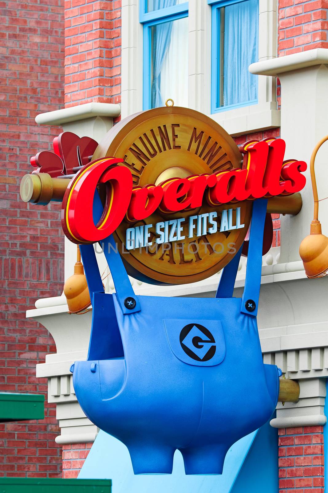 Osaka, JAPAN - NOV 19, 2019: Sign board of Minions from Despicable Me Minion Mayhem Movie at Minion Park in Universal Studios JAPAN.Universal Studios JAPAN is a theme park in Osaka.