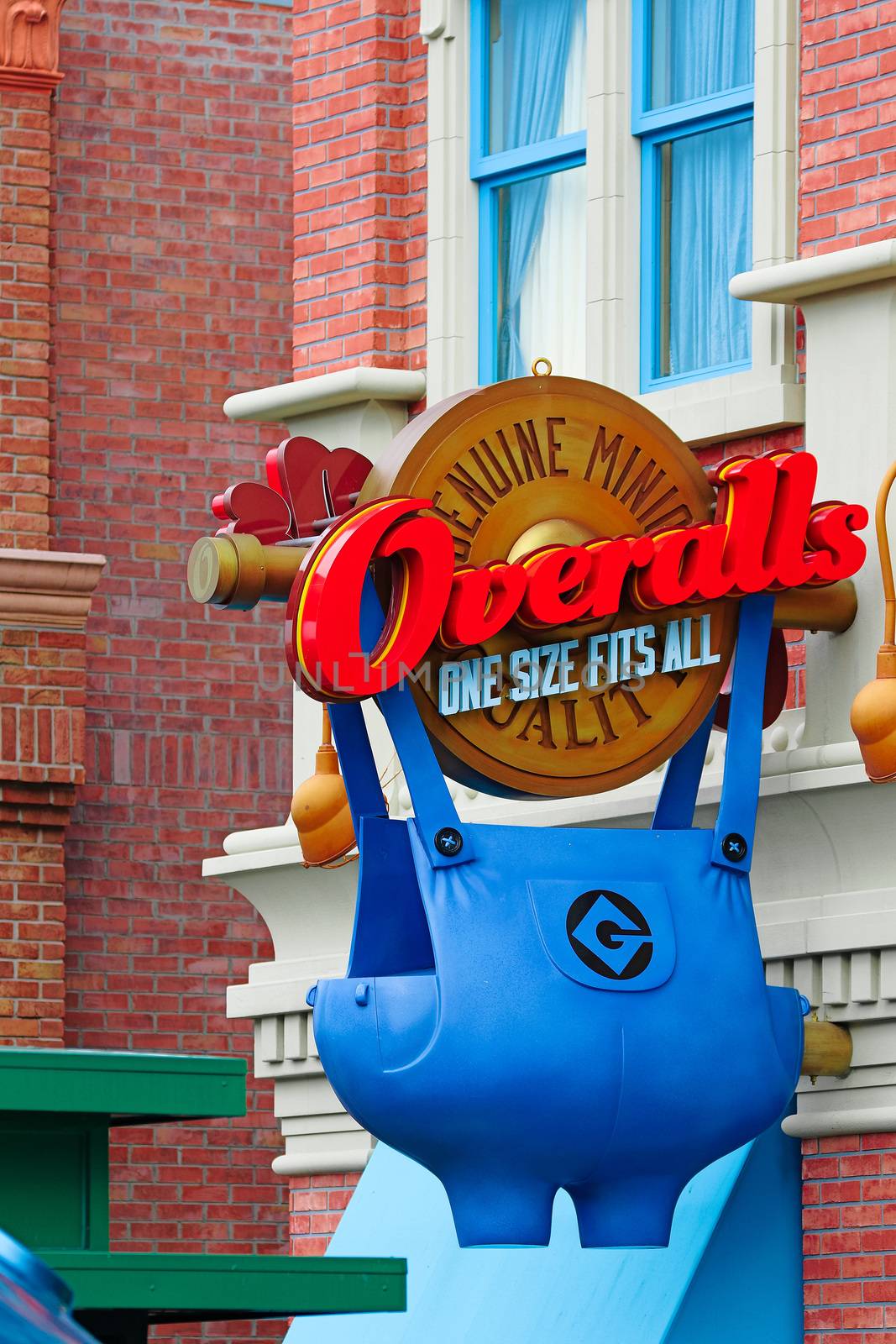 Osaka, JAPAN - NOV 19, 2019: Sign board of Minions from Despicable Me Minion Mayhem Movie at Minion Park in Universal Studios JAPAN.Universal Studios JAPAN is a theme park in Osaka.