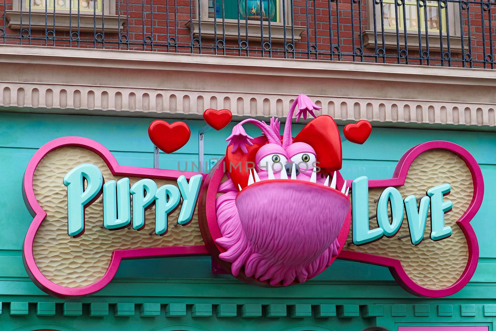 Osaka, JAPAN - NOV 19, 2019: Sign board of Minions from Despicable Me Minion Mayhem Movie at Minion Park in Universal Studios JAPAN.Universal Studios JAPAN is a theme park in Osaka.