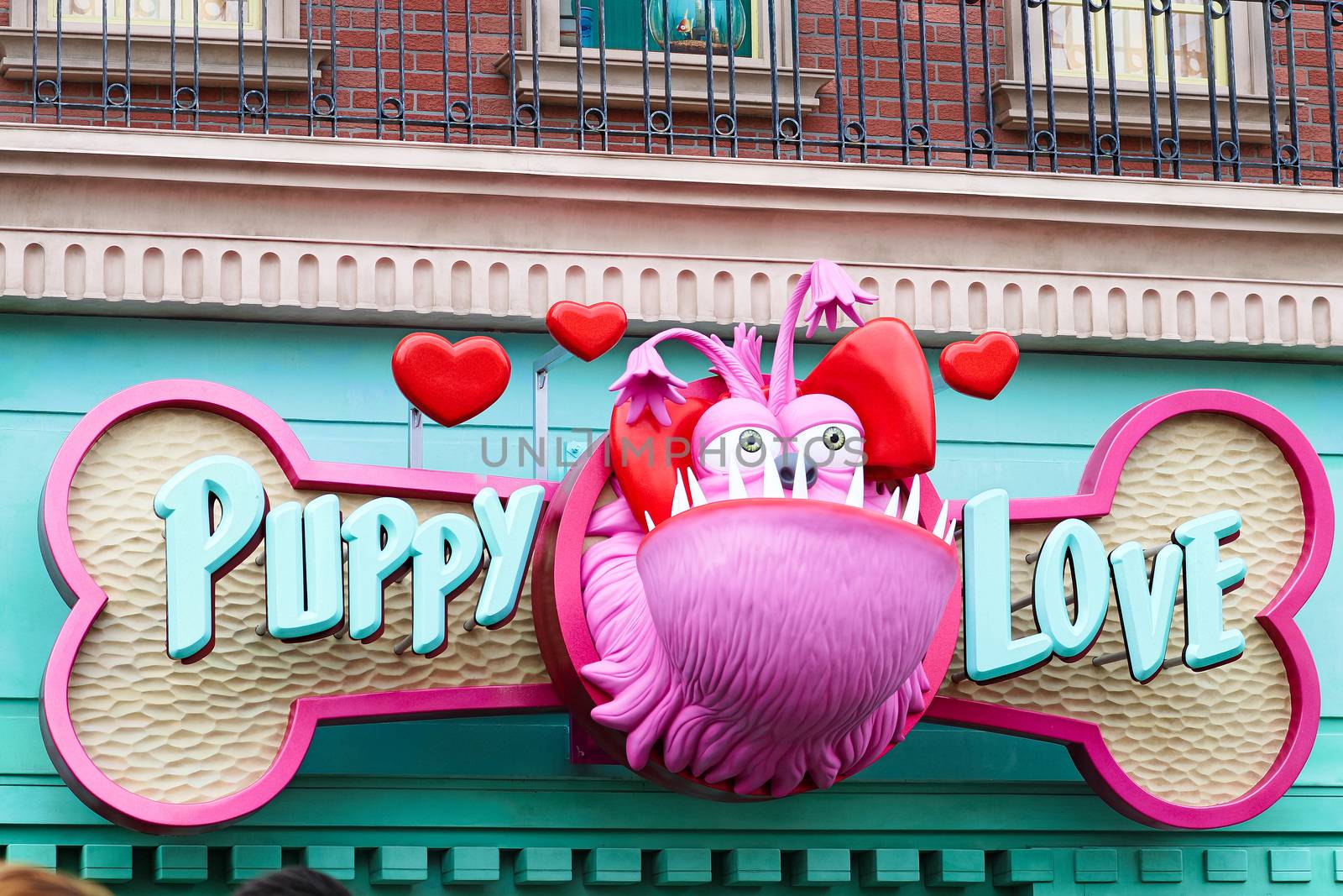 Osaka, JAPAN - NOV 19, 2019: Sign board of Minions from Despicable Me Minion Mayhem Movie at Minion Park in Universal Studios JAPAN.Universal Studios JAPAN is a theme park in Osaka.