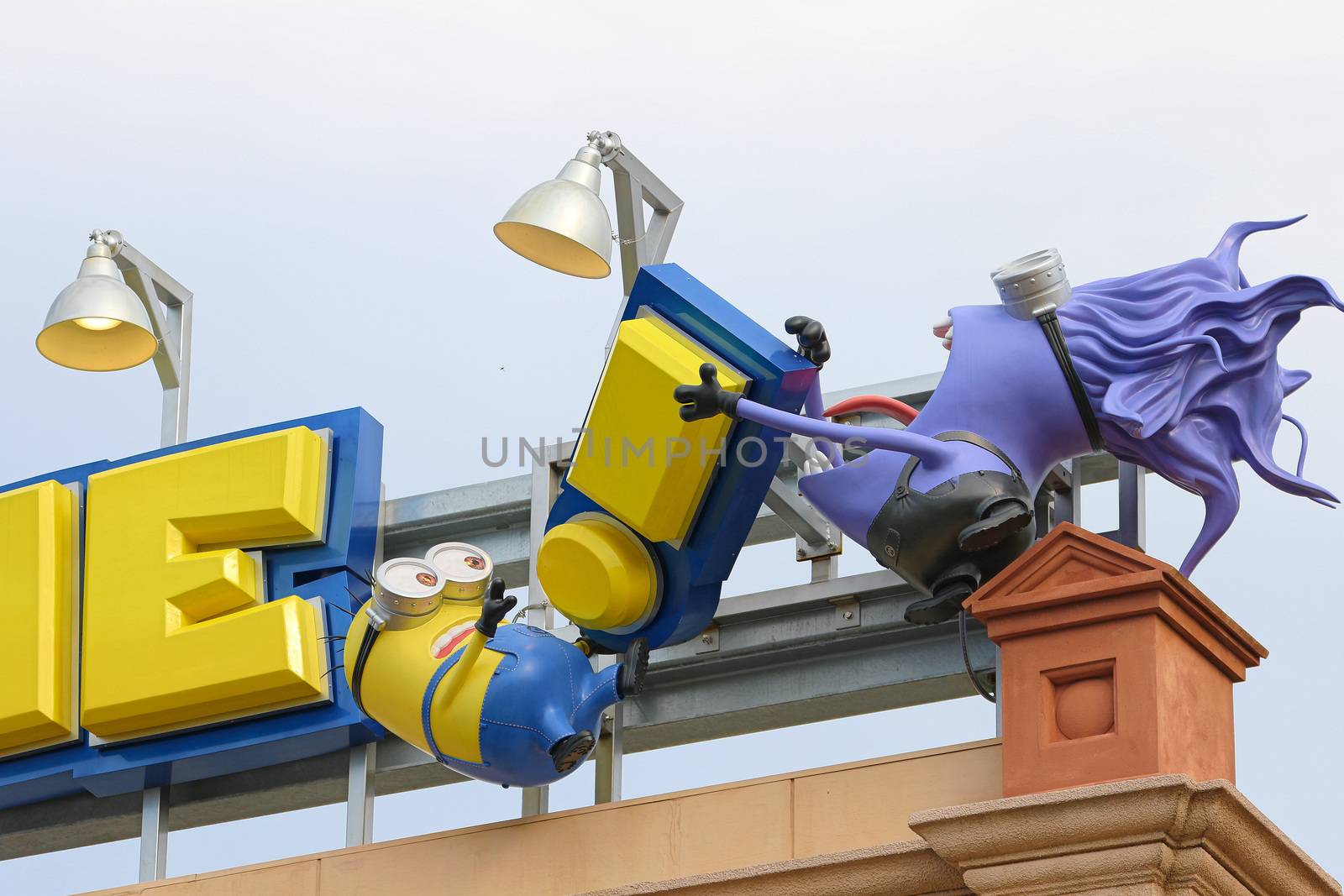 Osaka, JAPAN - NOV 19, 2019: Sign board of Minions from Despicable Me Minion Mayhem Movie at Minion Park in Universal Studios JAPAN.Universal Studios JAPAN is a theme park in Osaka. by USA-TARO