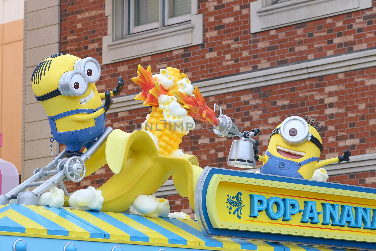 Osaka, JAPAN - NOV 19, 2019: Sign board of Minions from Despicable Me Minion Mayhem Movie at Minion Park in Universal Studios JAPAN.Universal Studios JAPAN is a theme park in Osaka.