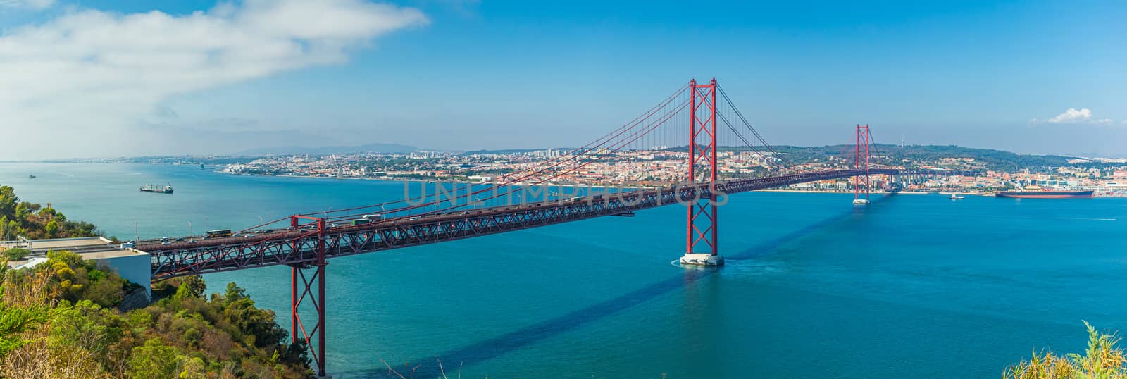 Lisbon Skyline panorama with the red iron bridge by COffe