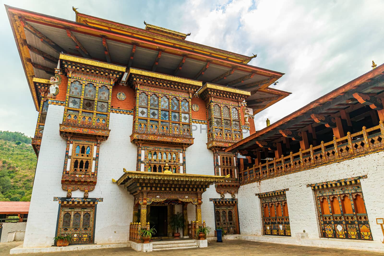 Inside Punkha Dzong with zorig chusum tradition refurbishing