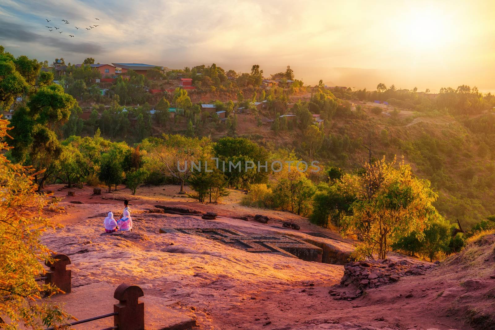 Serene sunset scene at the church of St. George in Lalibela, Ethiopia by COffe