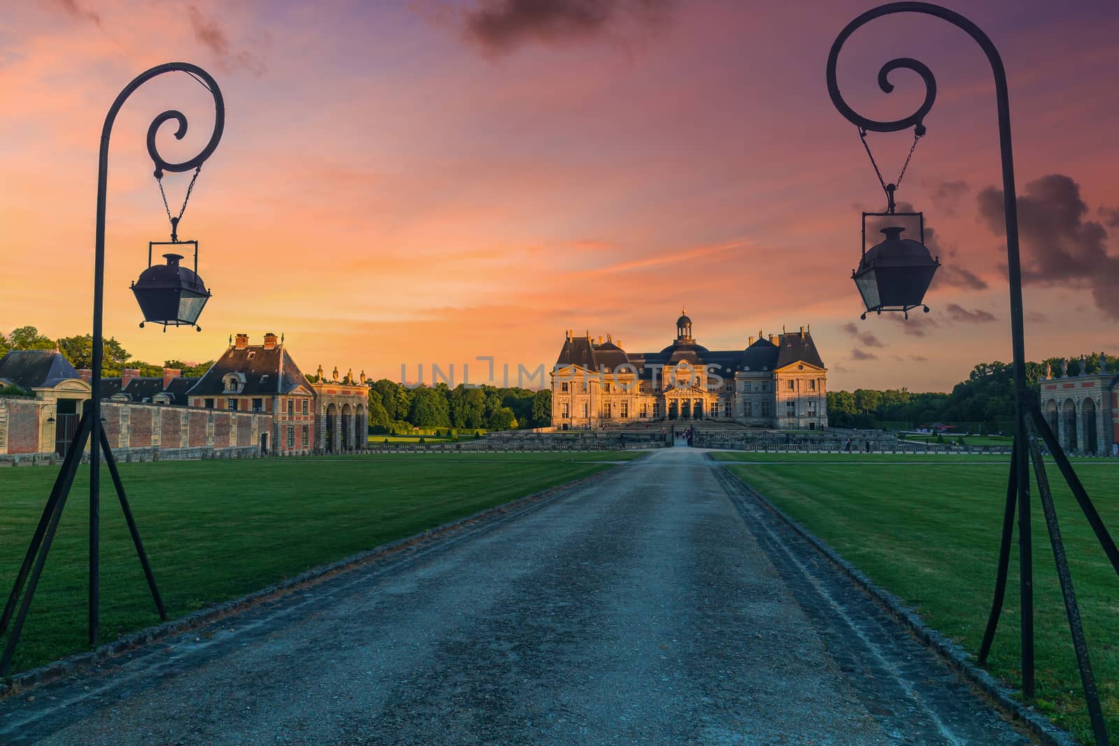 Chateau de Vaux-le-Vicomte at sunset. The place is famous for its candle nights