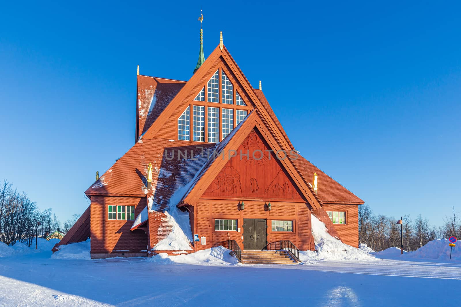 Kiruna Church is one of Sweden's largest wooden buildings. The church exterior is built in a Gothic Revival style.