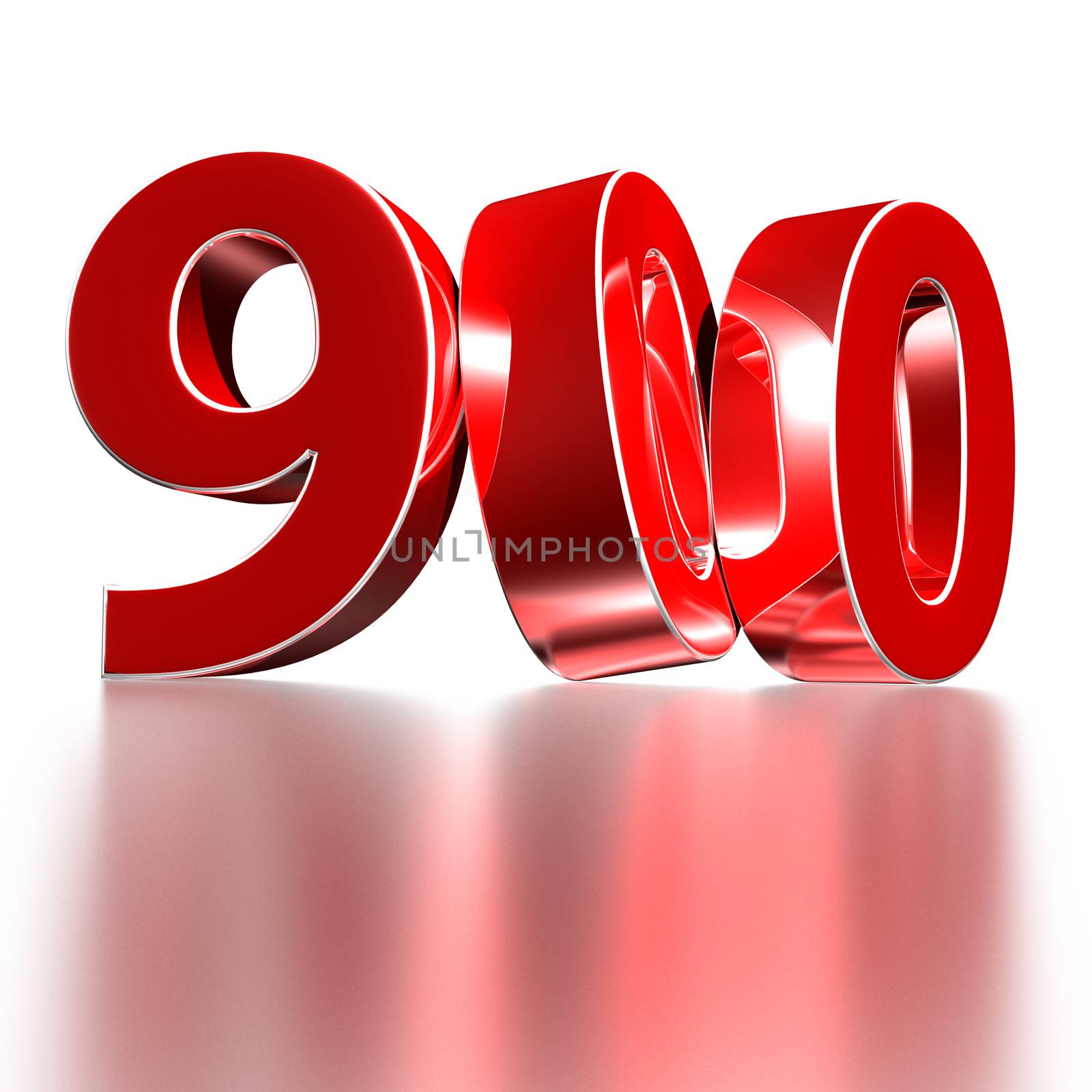 3D illustration Red number 900 isolated on a white background there is a reflection.(with Clipping Path).