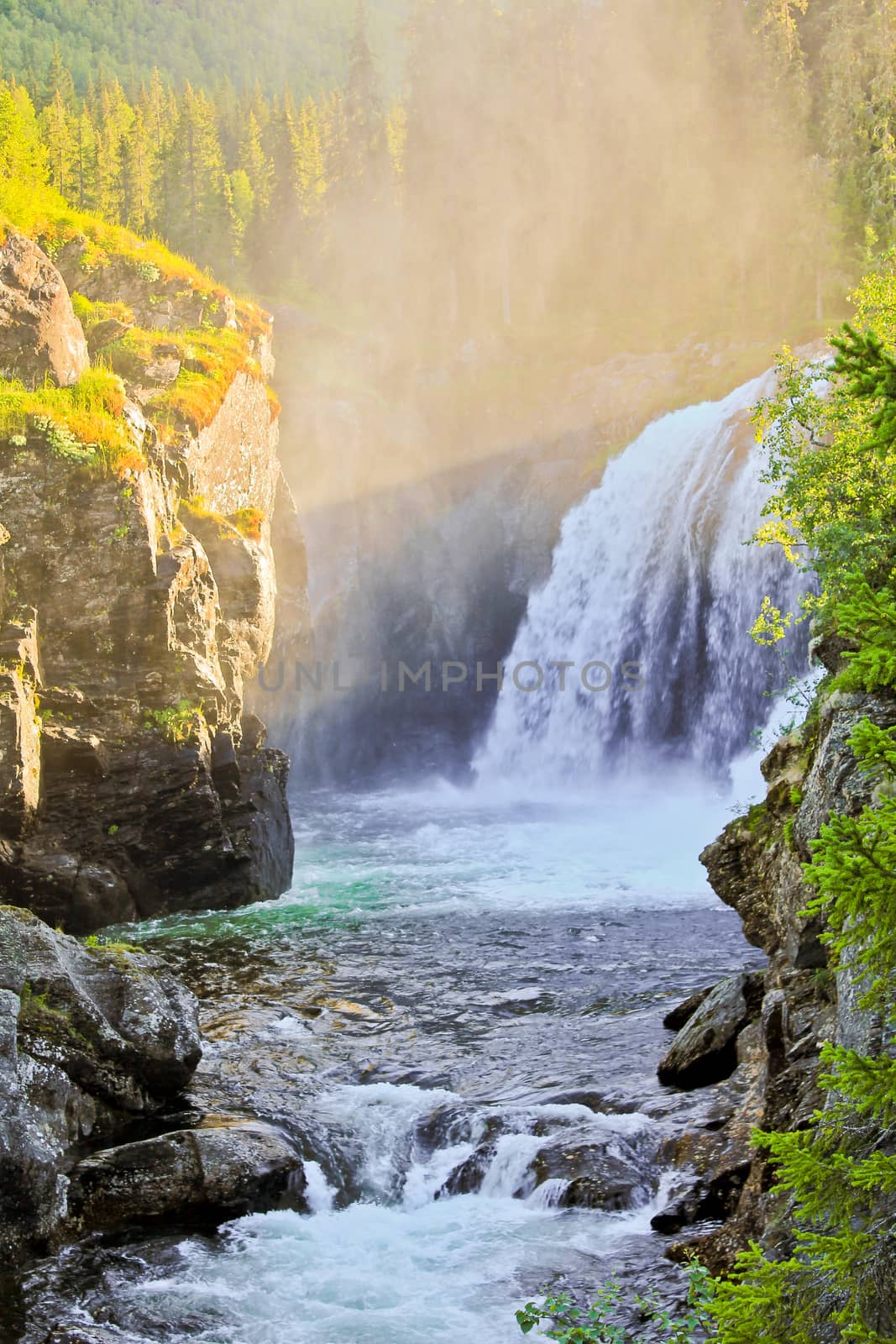 The most beautiful waterfall in Europe. Rjukandefossen in Hemsedal, Buskerud, Norway.