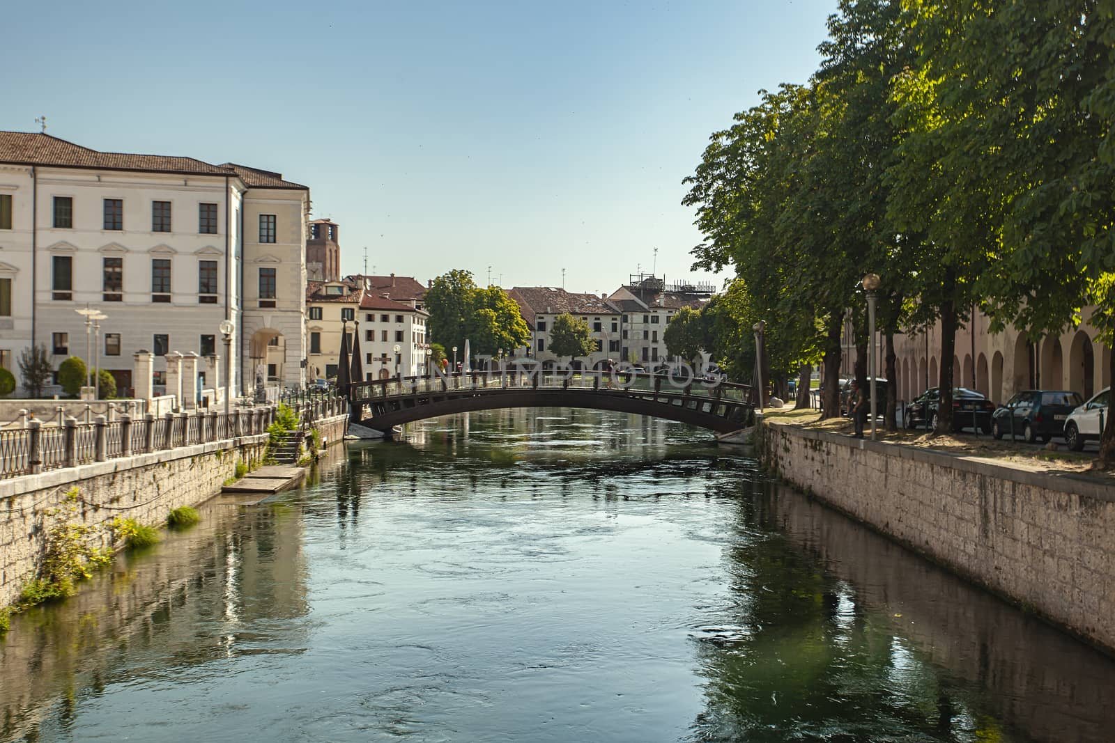 Landscape of Buranelli river in Treviso in Italy in a sunny day