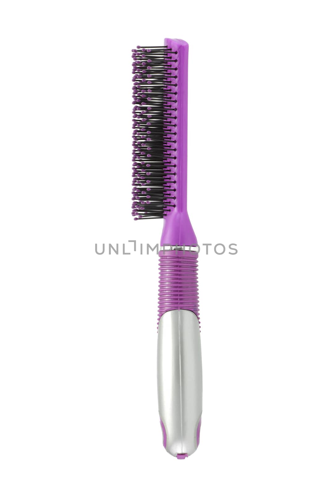 A pink hairbrush side view isolated on white with clipping path