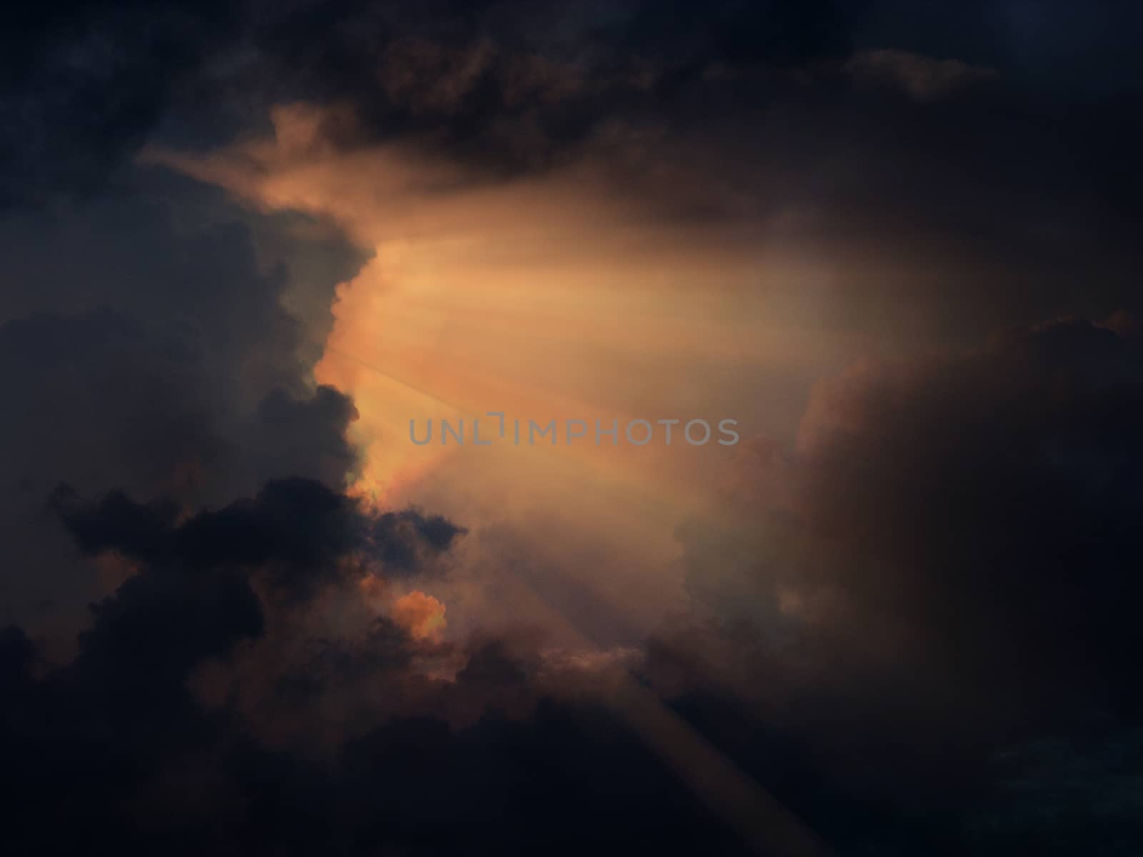 Sun through the clouds. 3D rendering