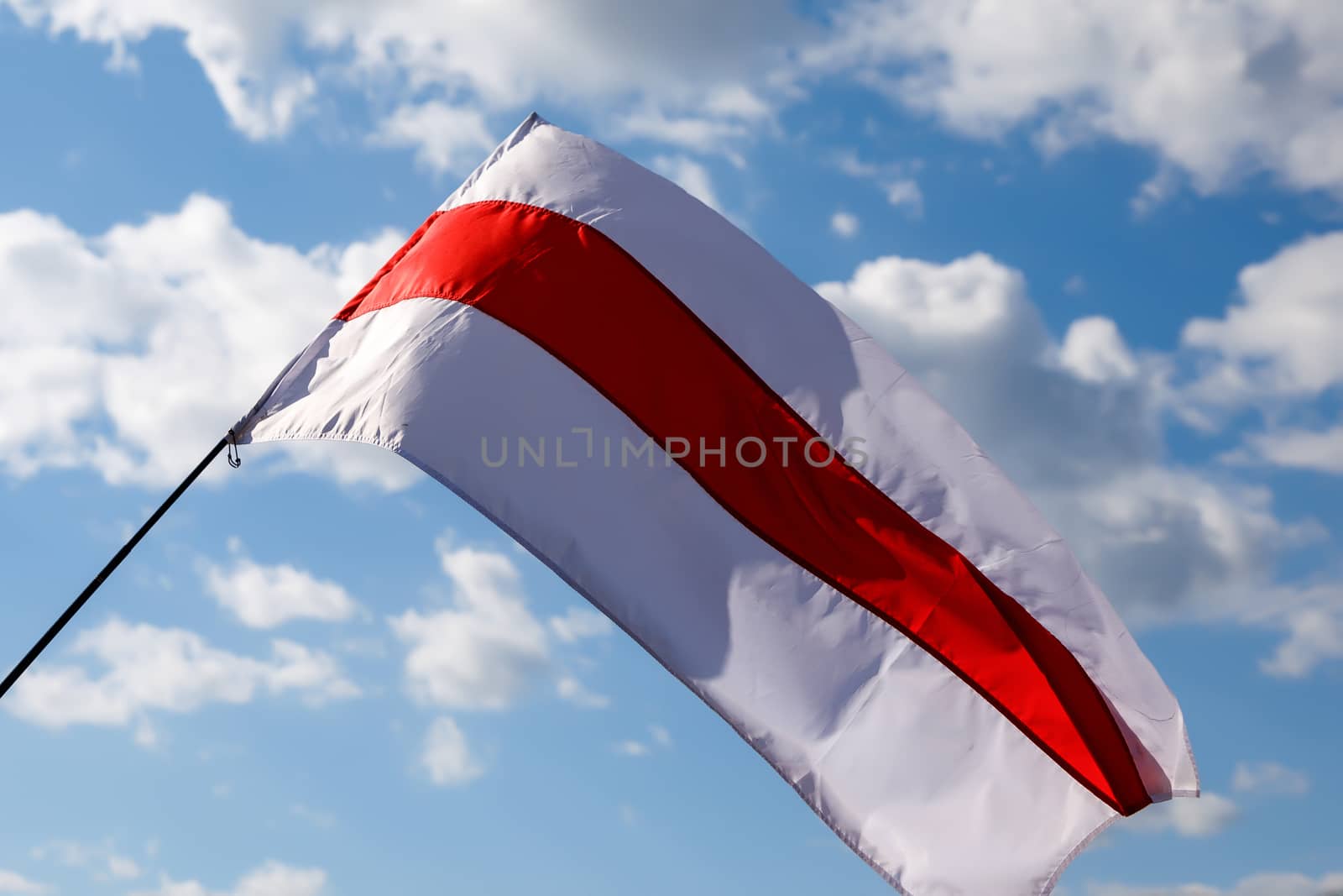 New Belarus white-red-white flag. Protest and historical authentic flag.