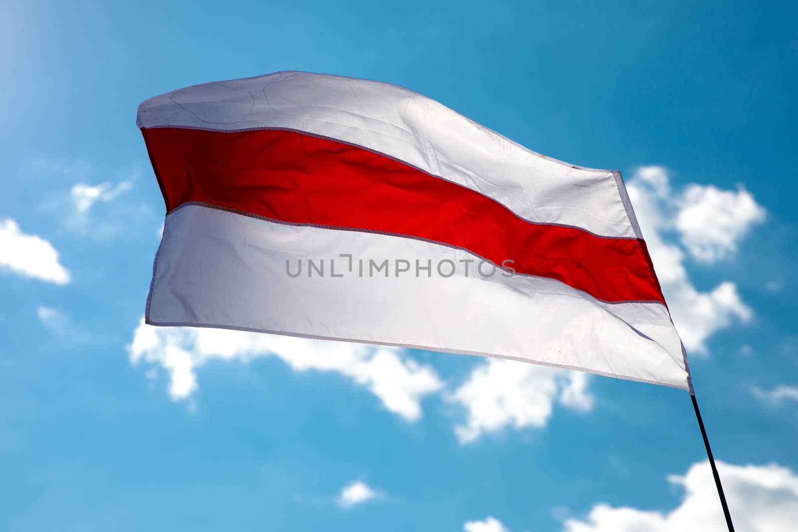 New Belarus white-red-white flag. Protest and historical authentic flag.