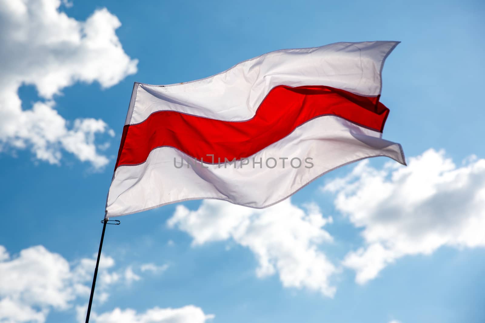 New Belarus white-red-white flag. Protest and historical authentic flag.