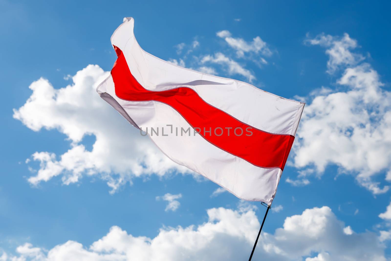 New Belarus white-red-white flag. Protest and historical authentic flag.