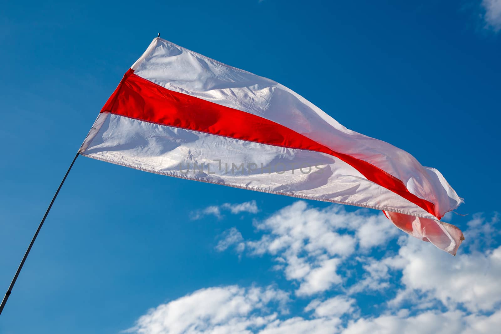 New Belarus white-red-white flag. Protest and historical authentic flag.