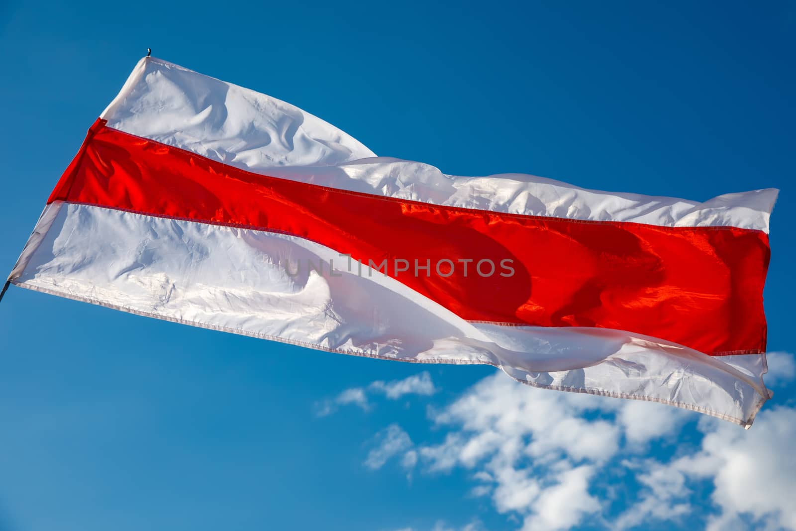 New Belarus white-red-white flag. Protest and historical authentic flag.