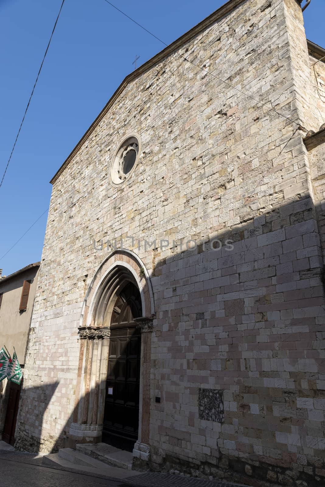 montefalco,italy august 13 2020:Church of Sant'Agostino in the center of Montefalco