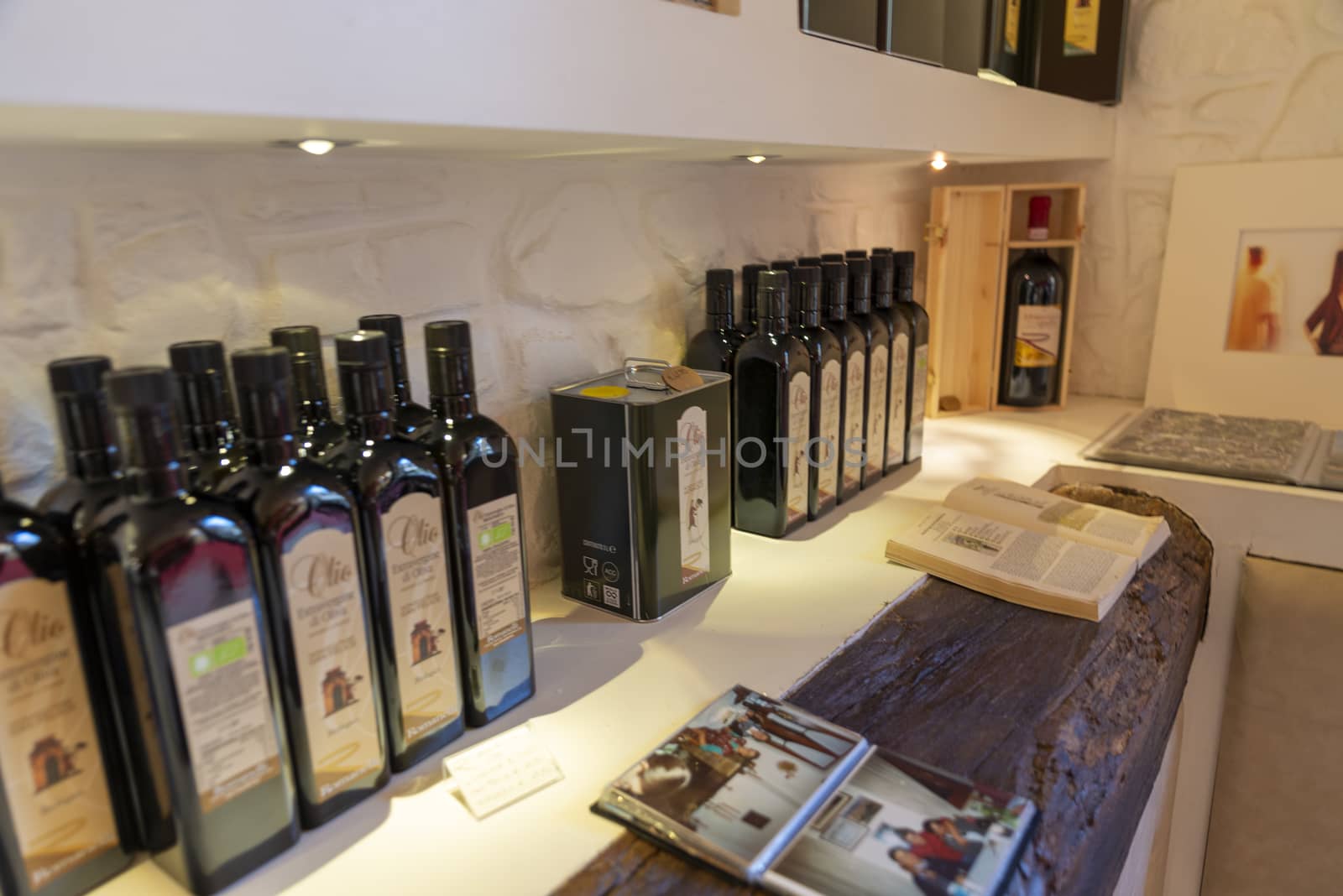 montefalco,italy august 13 2020:Wine shop with tourist wines from the town of Montefalco