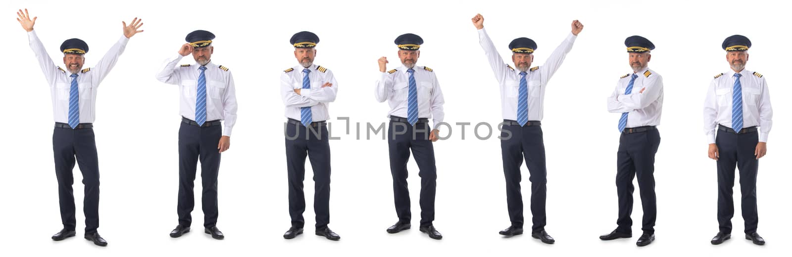 Airline pilot isolated on white by ALotOfPeople