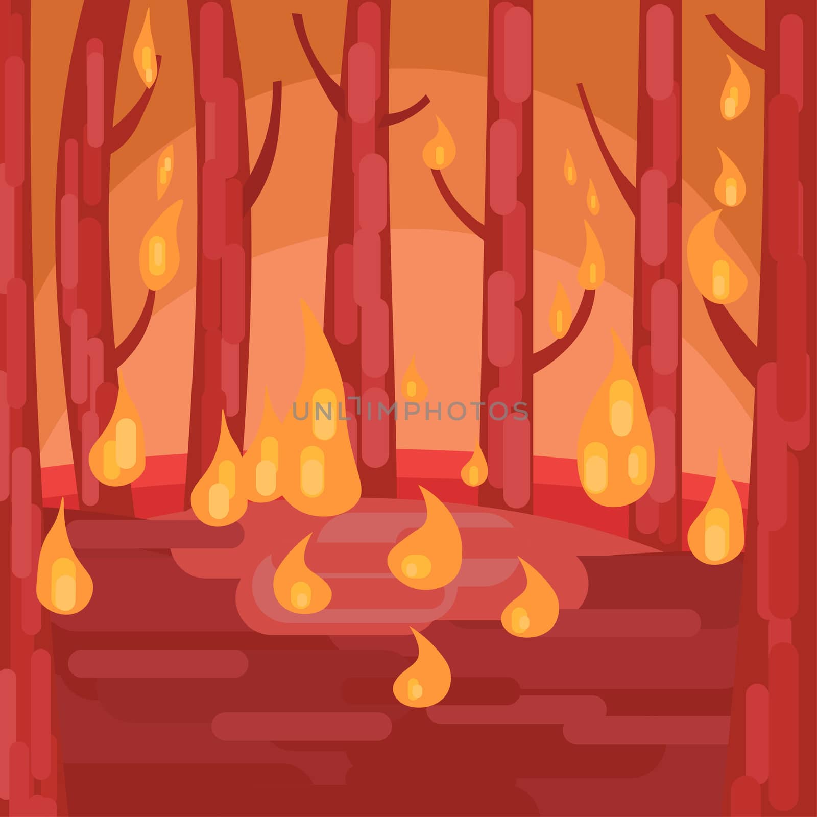 forest fire. illustration. Trees are burning. The forest is dying of fire