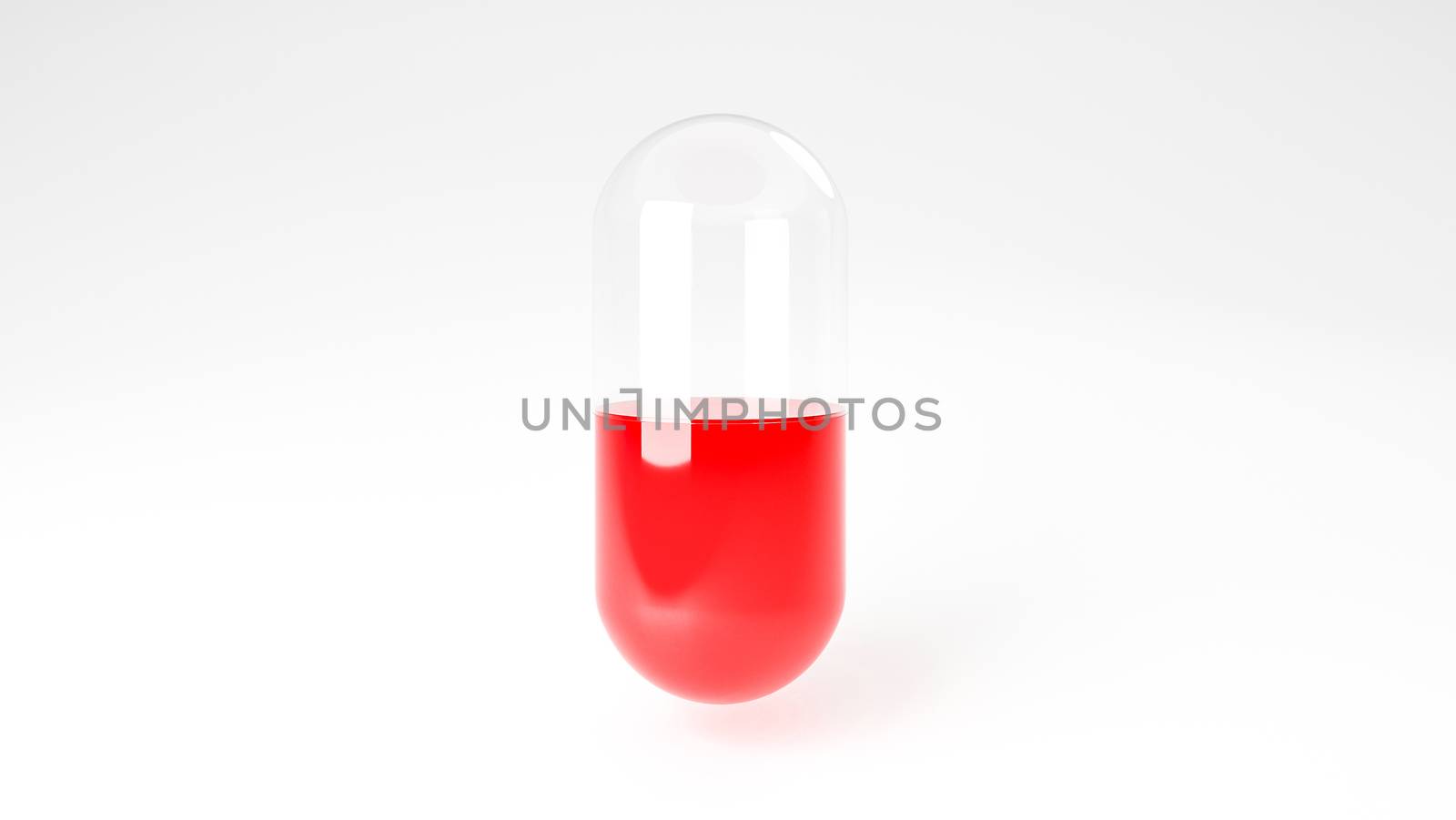 transparent and red capsule pill on white background.,pharmacy and prescription drugs.,3d model and illustration.