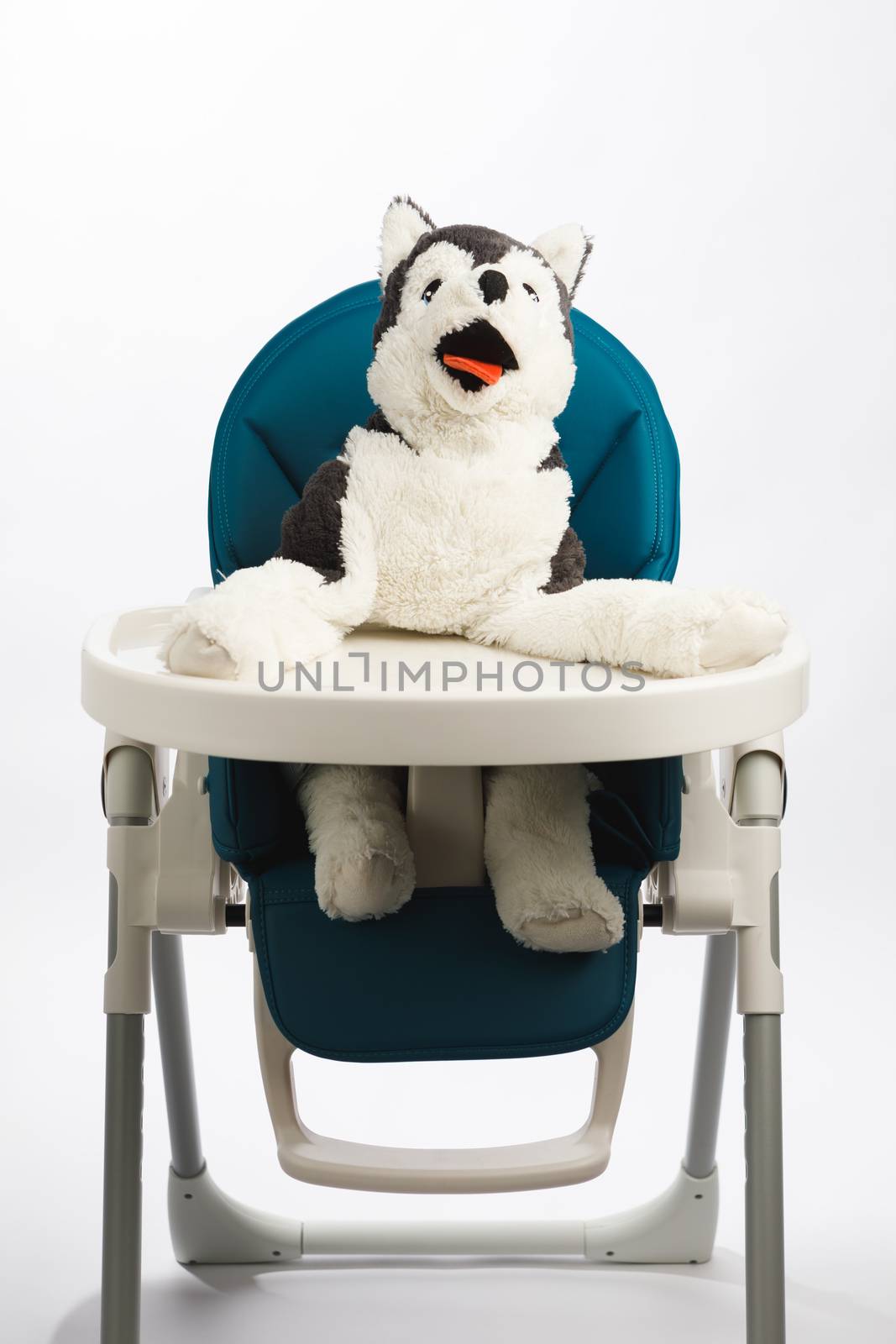 dog toy on high chair for baby by nikkytok