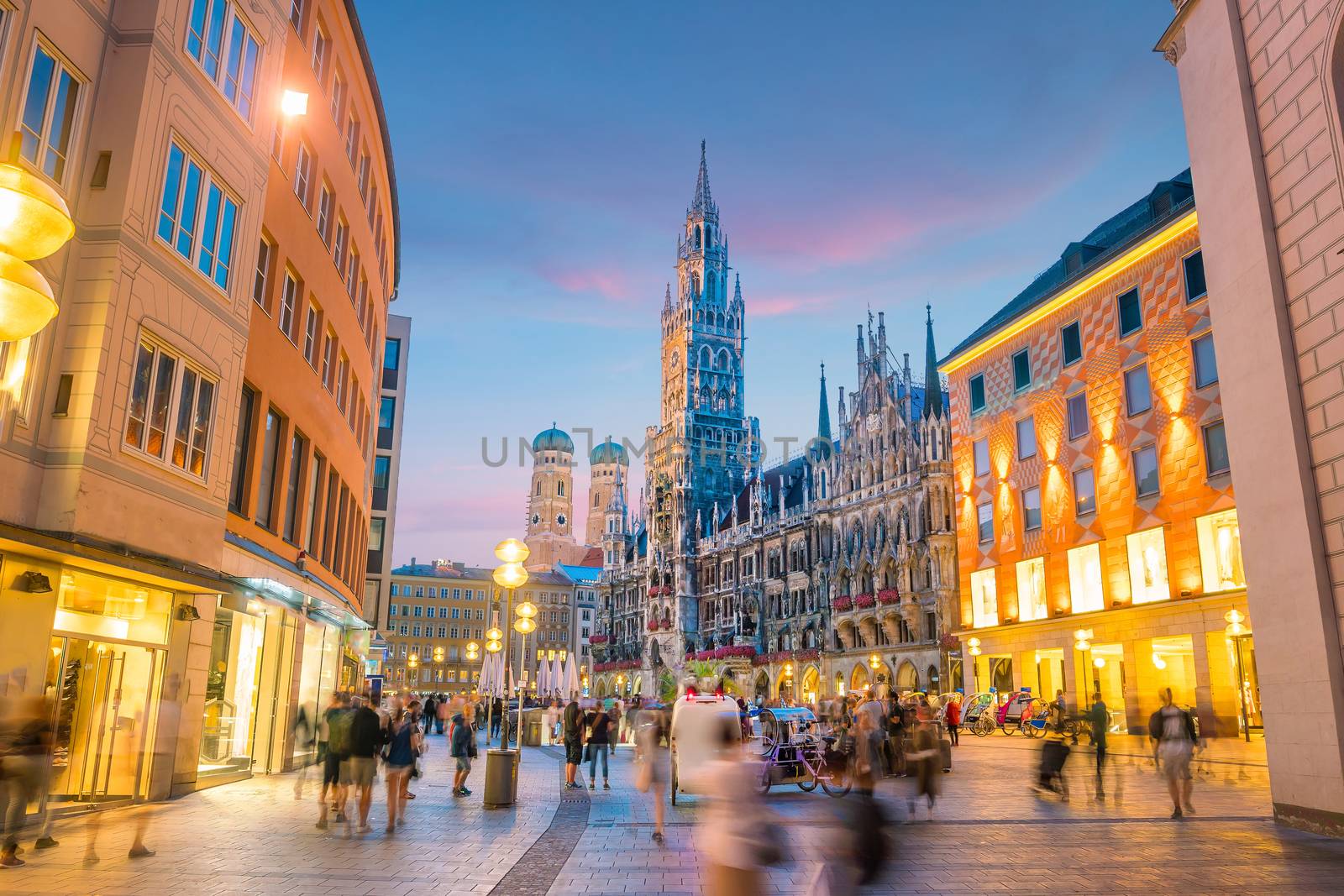 Munich skyline with  Marienplatz town hall in Germany