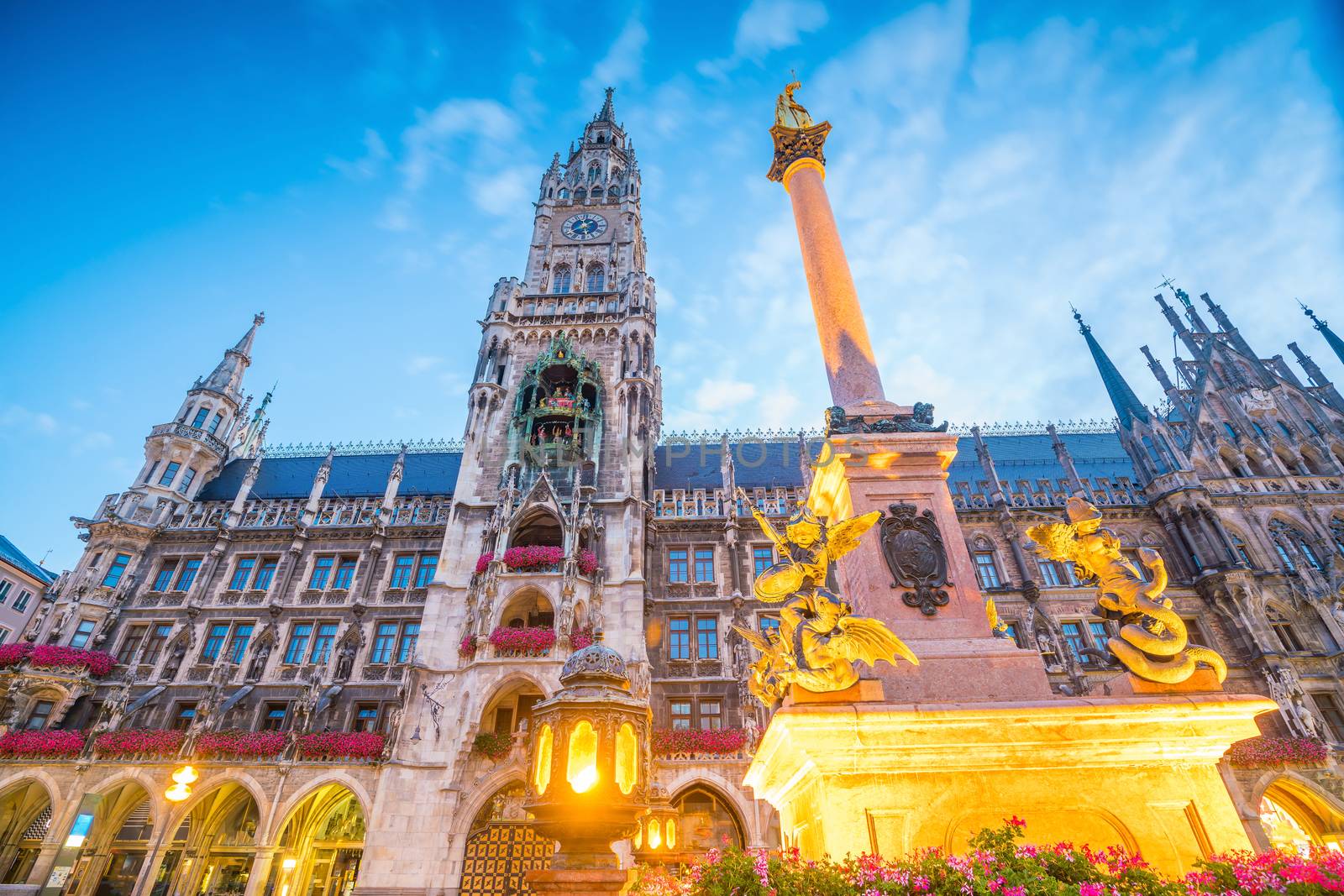 Munich skyline with  Marienplatz town hall in Germany