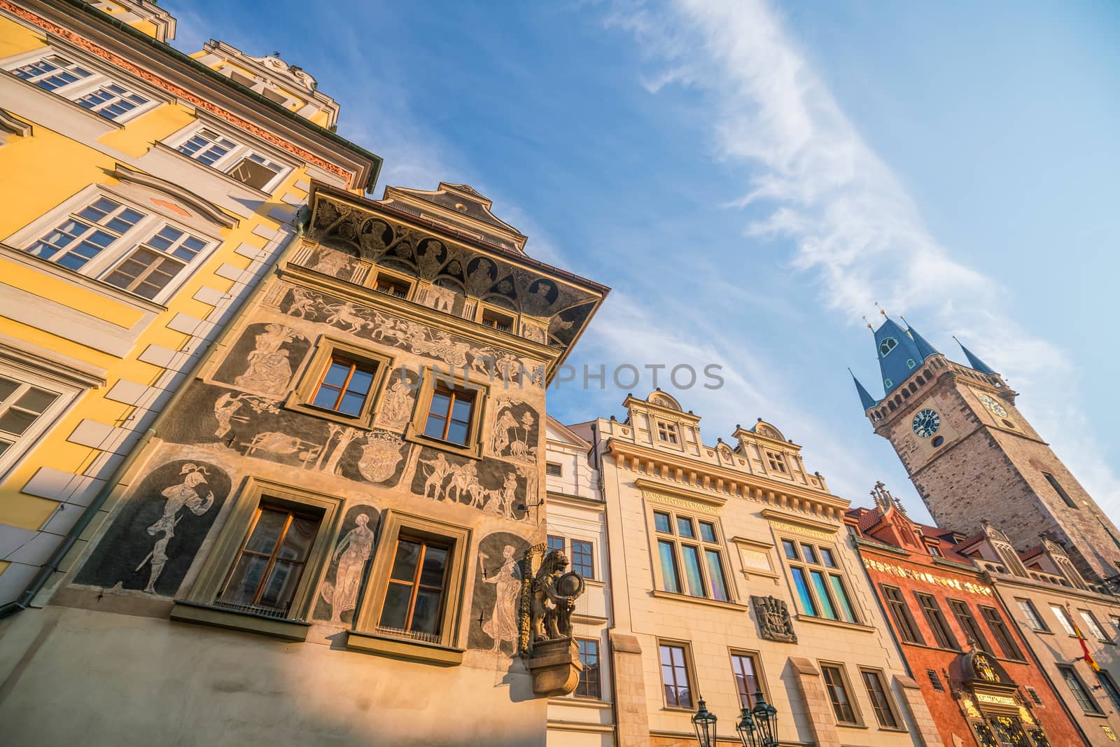 PRAGUE, CZECH REPUBLIC - AUGUST 19, 2018: Heritage buildings in Old Town of Prague in Czech Republic.