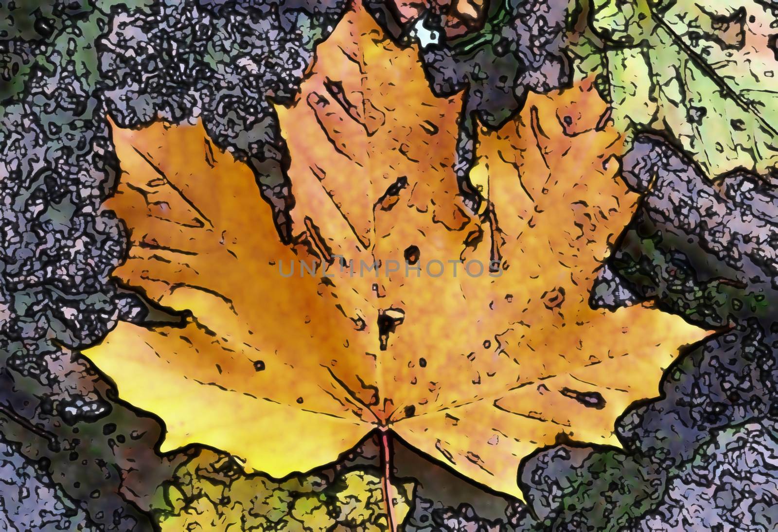 Comic style painting of colorful autumn leaves for backgrounds o by MP_foto71