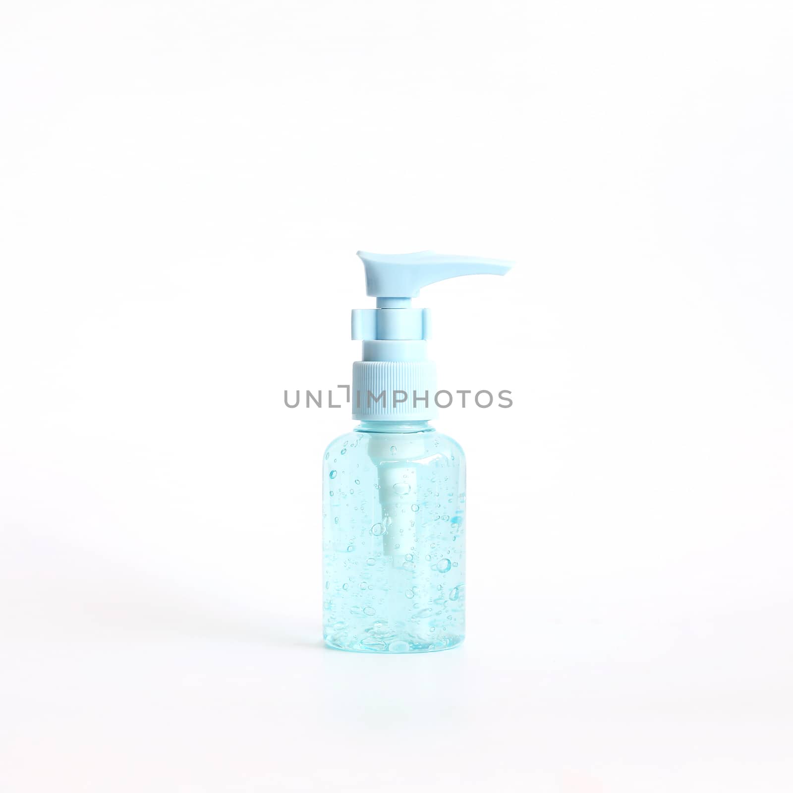 Alcohol cleansing hands gel bottle on isolated background
