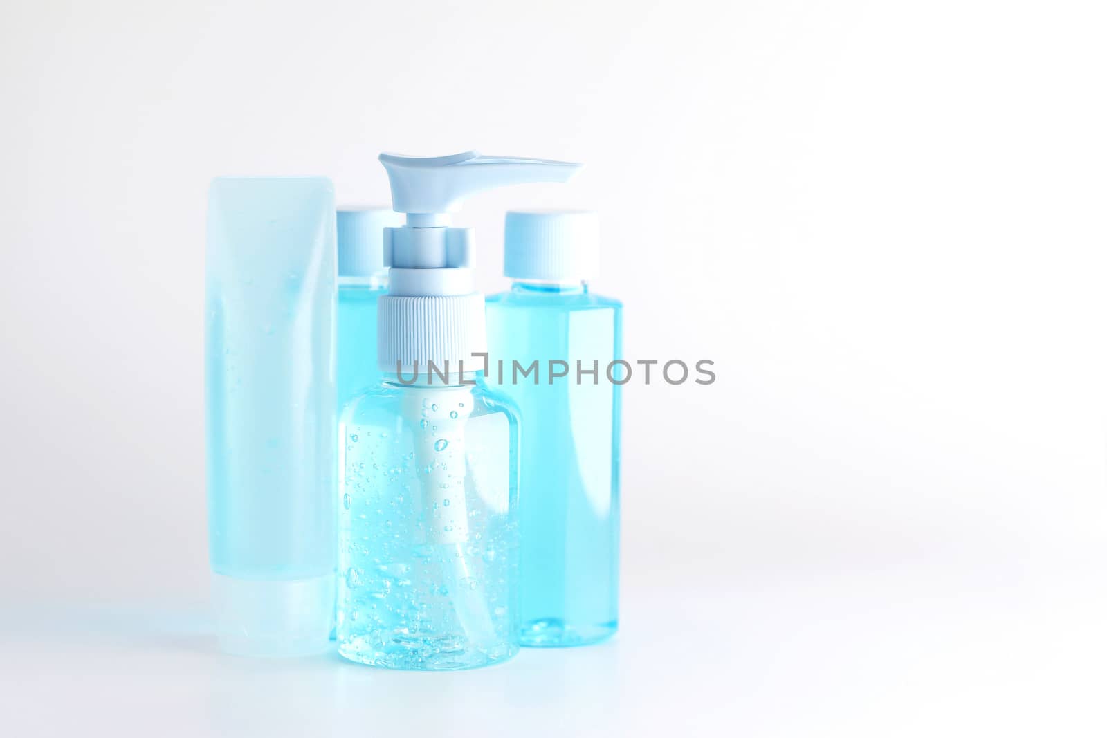 Alcohol cleansing hands gel bottle on isolated background