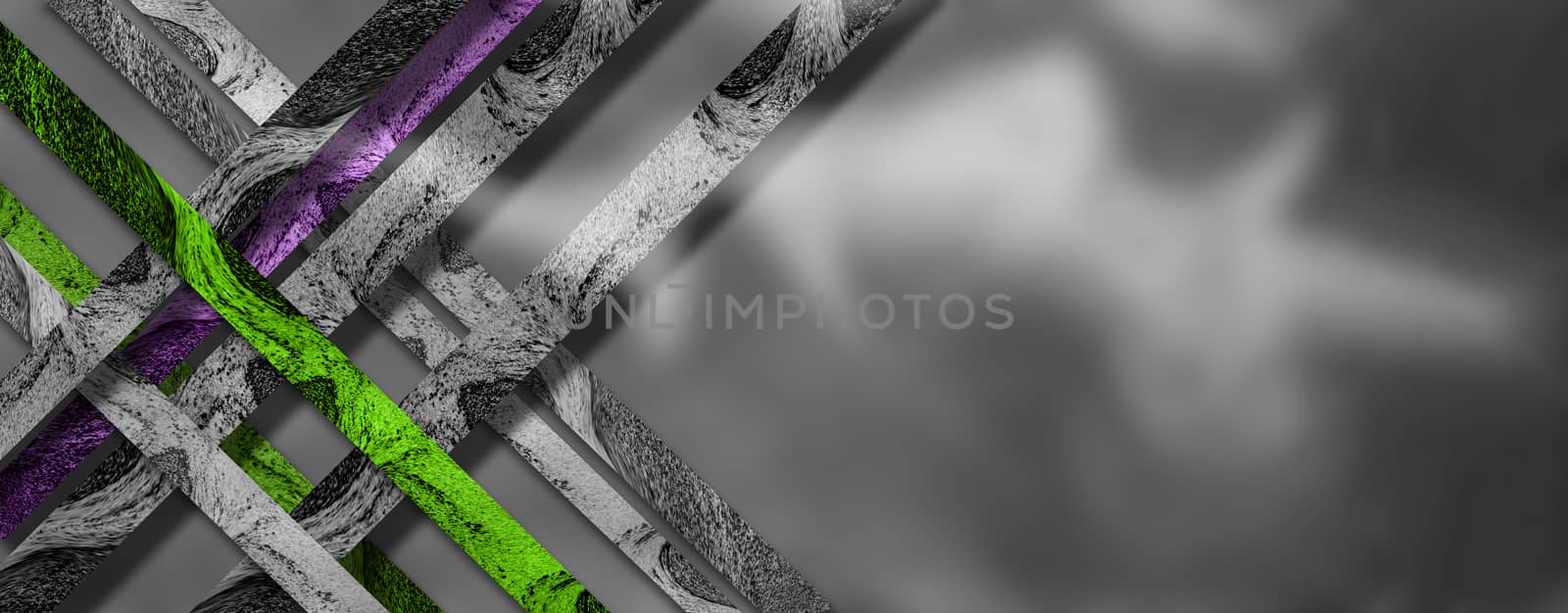 Green, purple and gray lines on silver background. Copy Space by PeterHofstetter