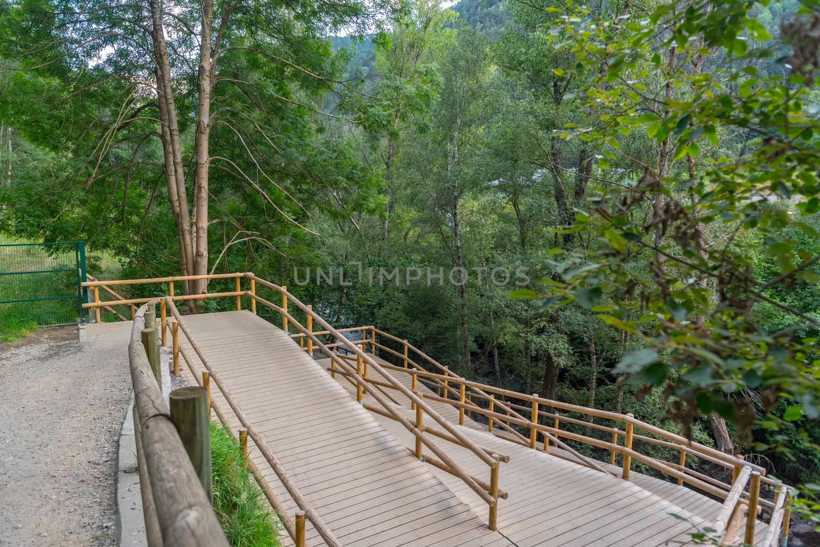 Bridge the Valira del Orient river in Cami Ral in summer in Andorra.