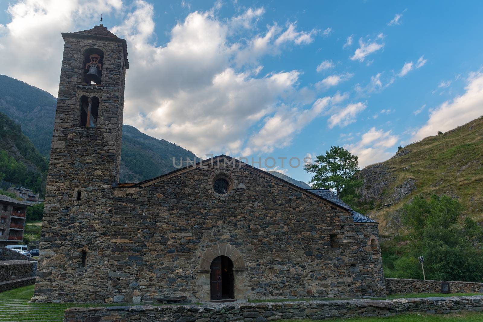 Church of Sant Marti de la Cortinada, Ordino, Andorra in Summer.