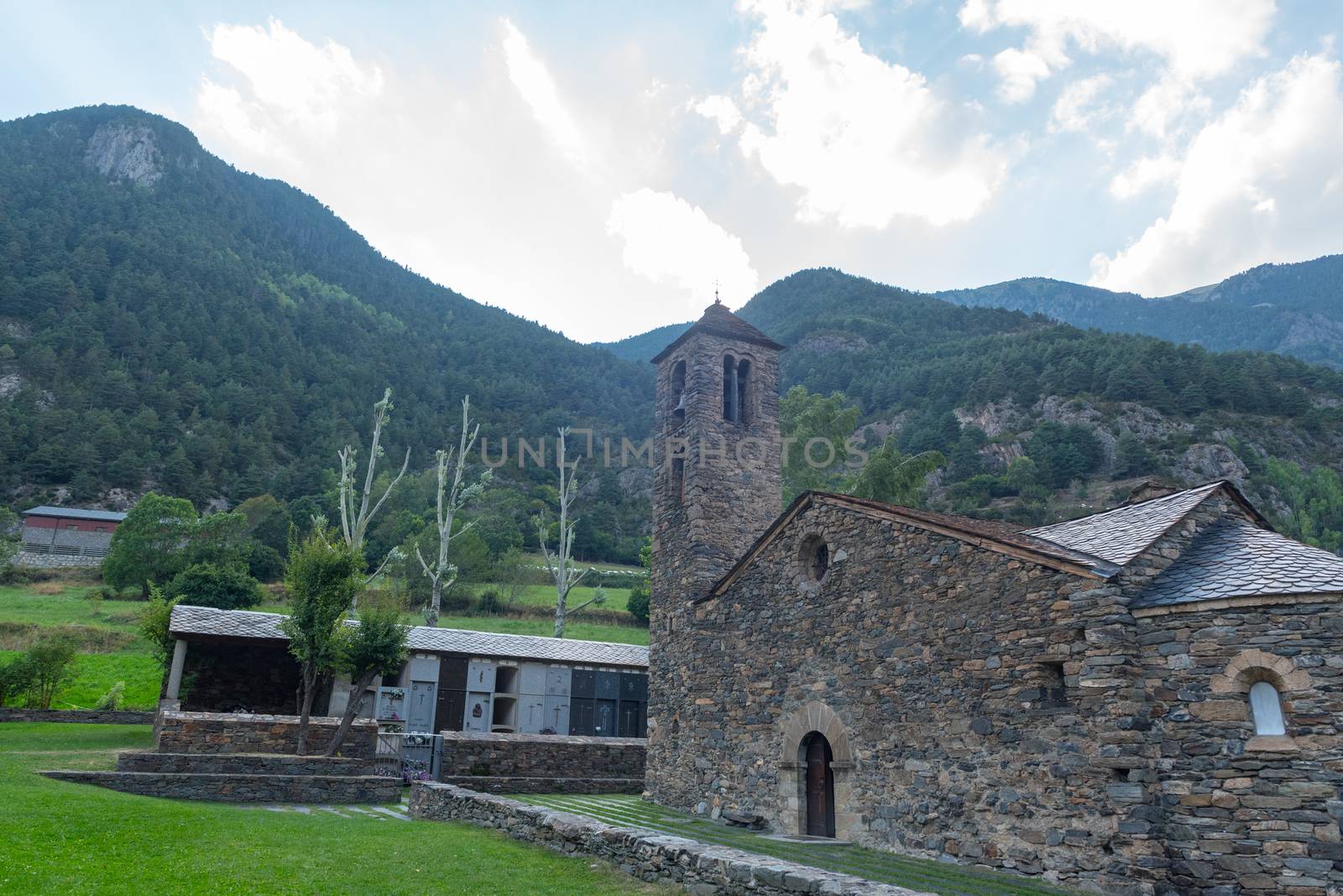 Church of Sant Marti de la Cortinada, Ordino, Andorra in Summer.