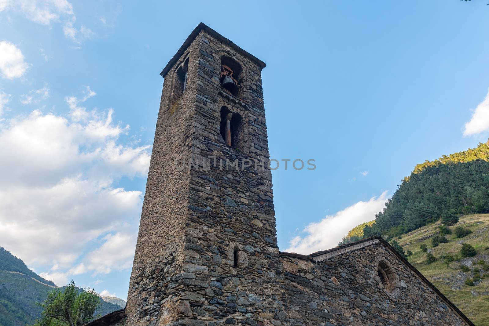 Church of Sant Marti de la Cortinada, Ordino, Andorra in Summer.