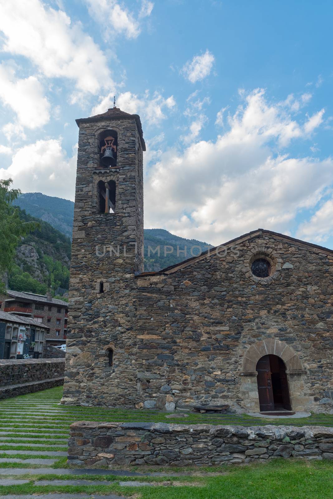 Church of Sant Marti de la Cortinada, Ordino, Andorra in Summer.