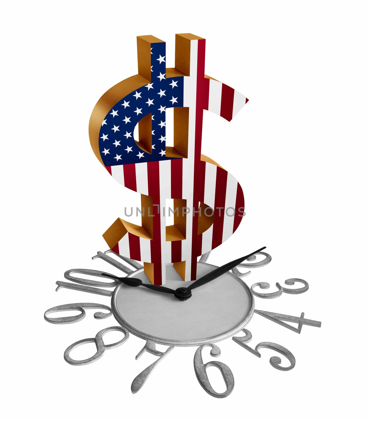 US Dollar Sign with the US Flag on a clock by igorot