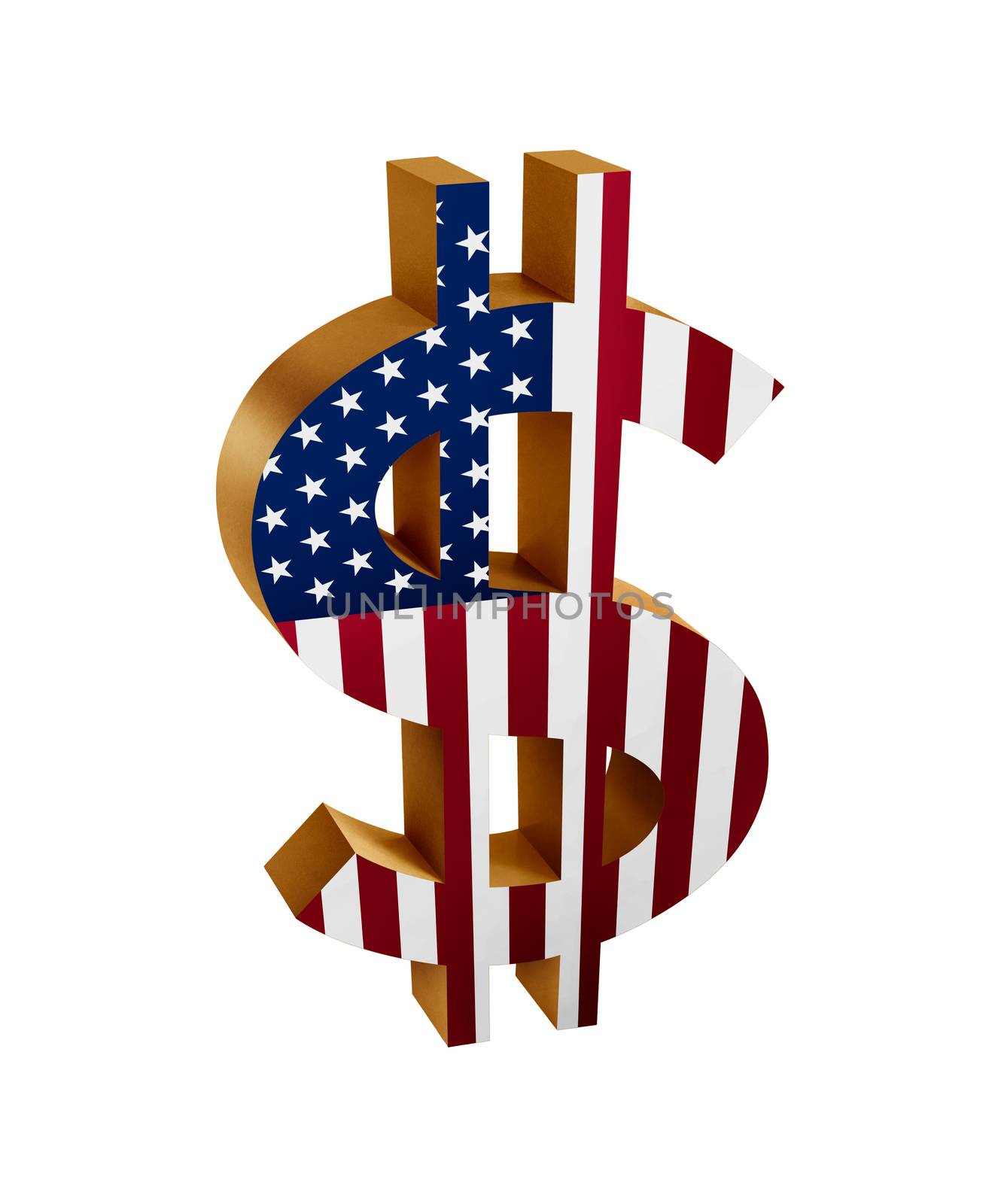 US Dollar Sign with the US flag isolated in white background