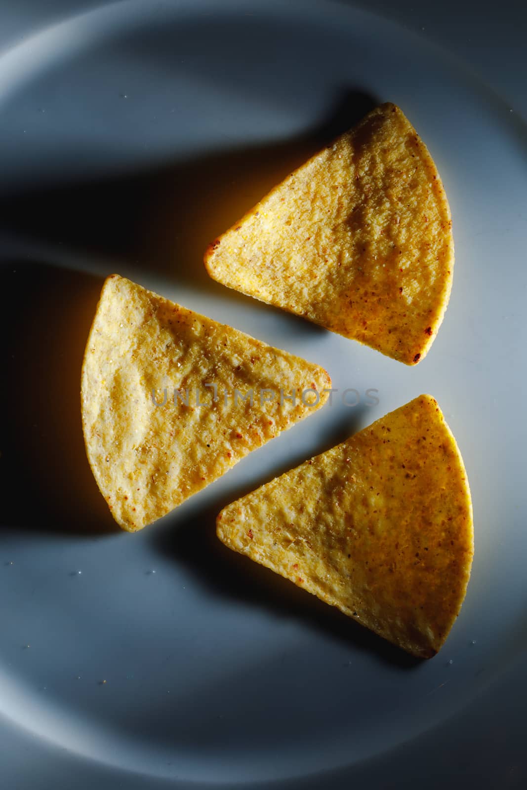 mexican nachos tortilla chips on plate, close-up view