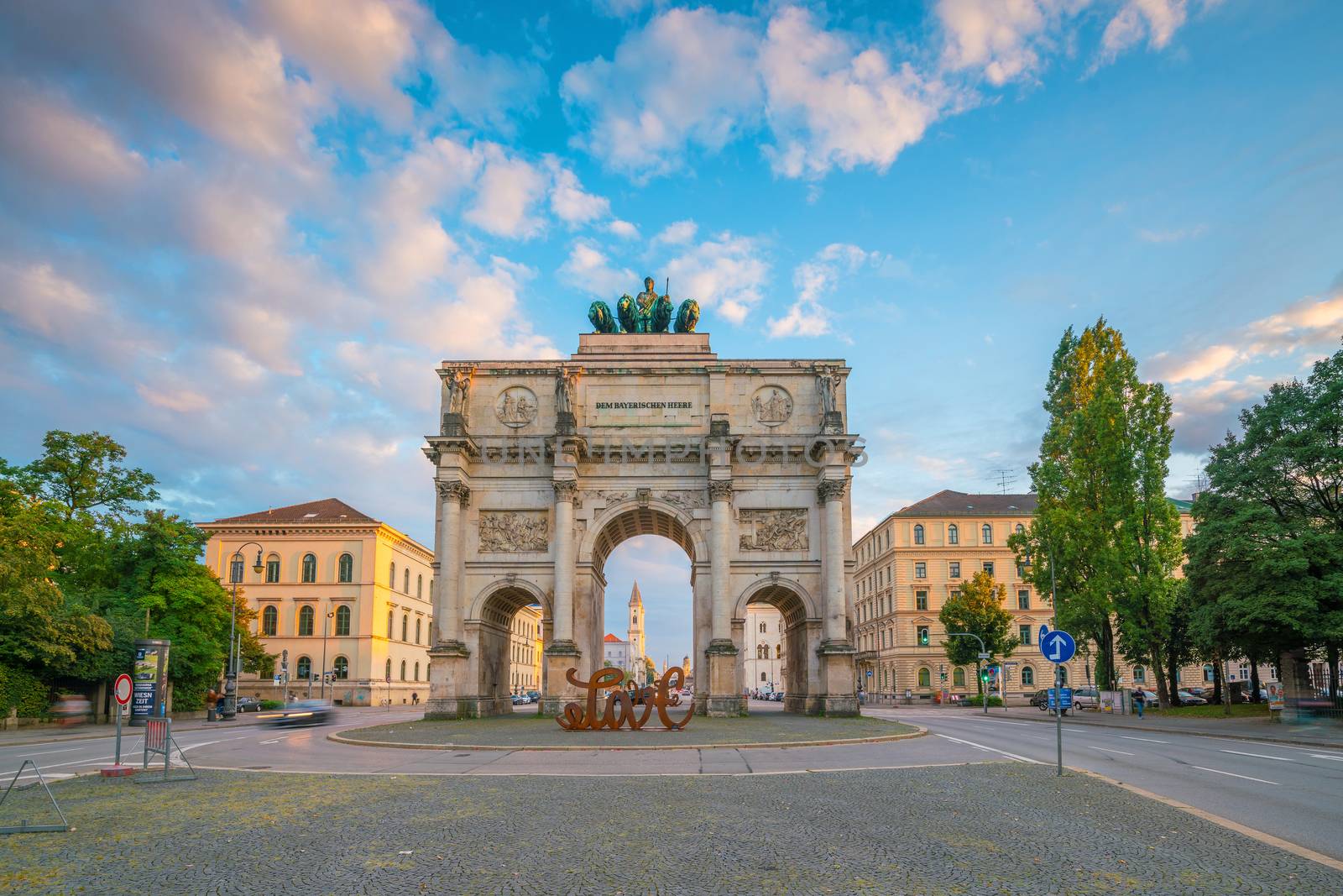 Munich, Germany - August 11, 2018: Siegestor (Victory Gate) triumphal arch in Munich, Germany