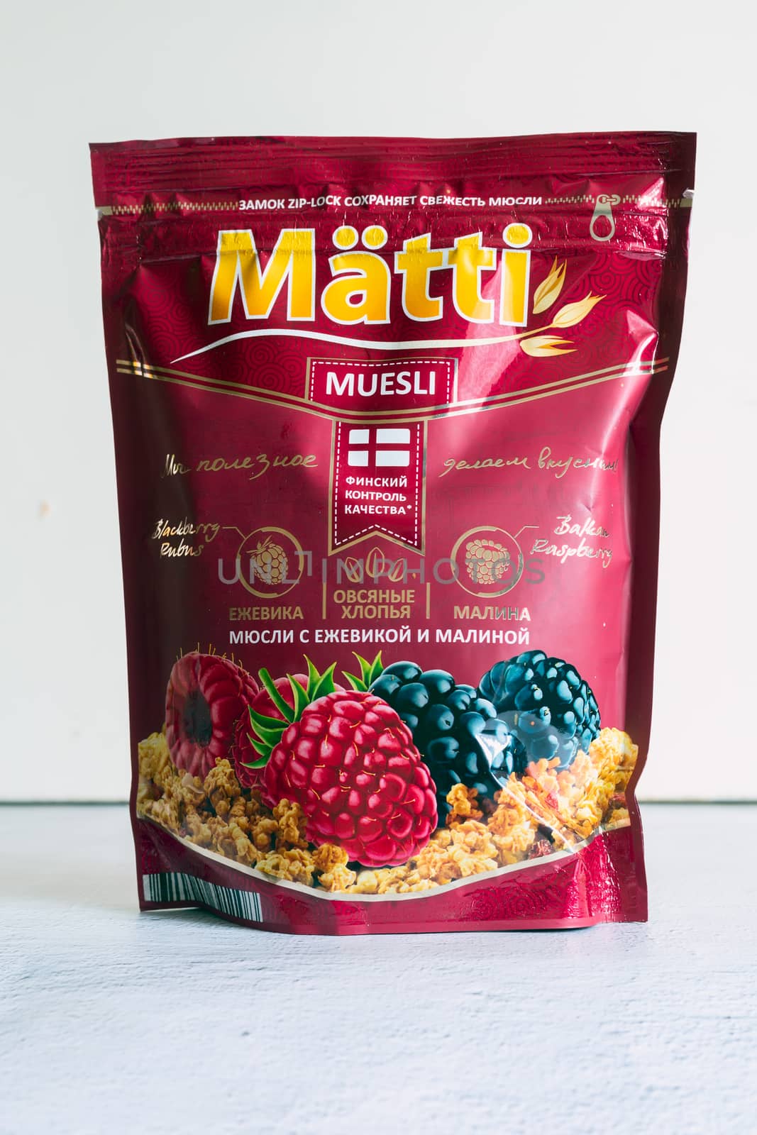 Muesli with blackberries and strawberries in a bag by georgina198