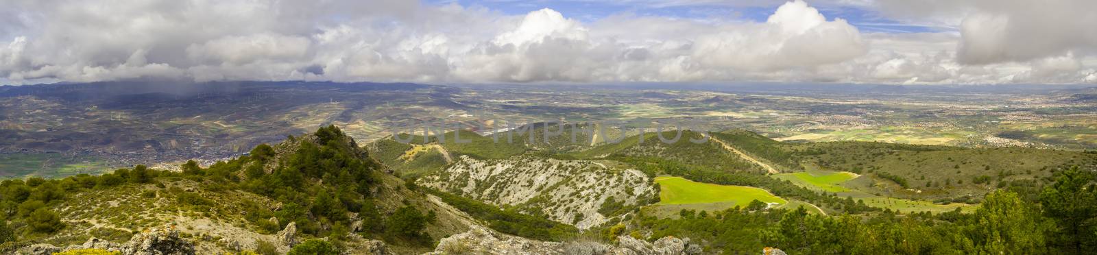 Panorama springtime aerial landscape at La Silleta de Padul, Sierra Nevada, Andalucia, Spain by kb79