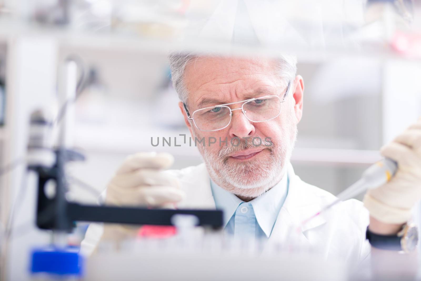 Life scientist researching in laboratory. Life sciences study living organisms on the level of microorganisms, viruses, human, animal and plant cells, genes, DNA...